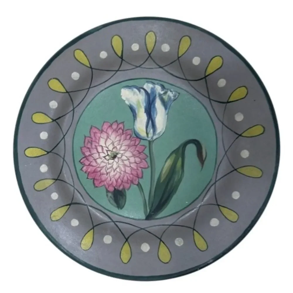 Decorative Ceramic Plate Home OS Multicolor Floral Round -Hanger Attached